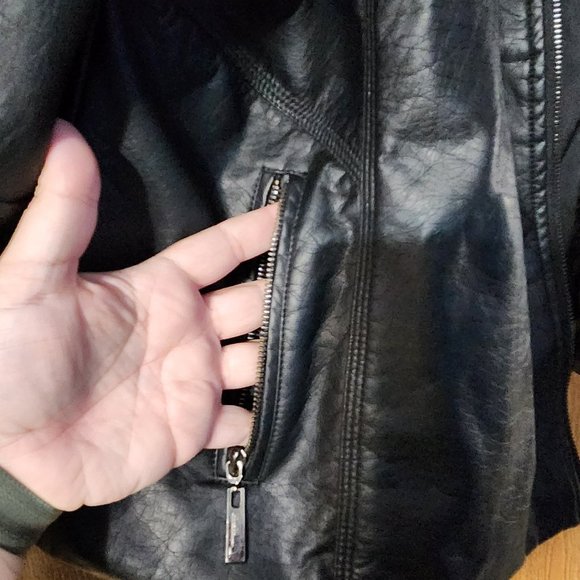 Faux Black Leather Jacket - Picture 3 of 11